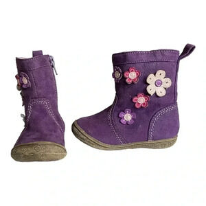 NORDSTROM RACK Purple Faux Suede Boots w/ Pink Flower Applique sz Toddler 5D